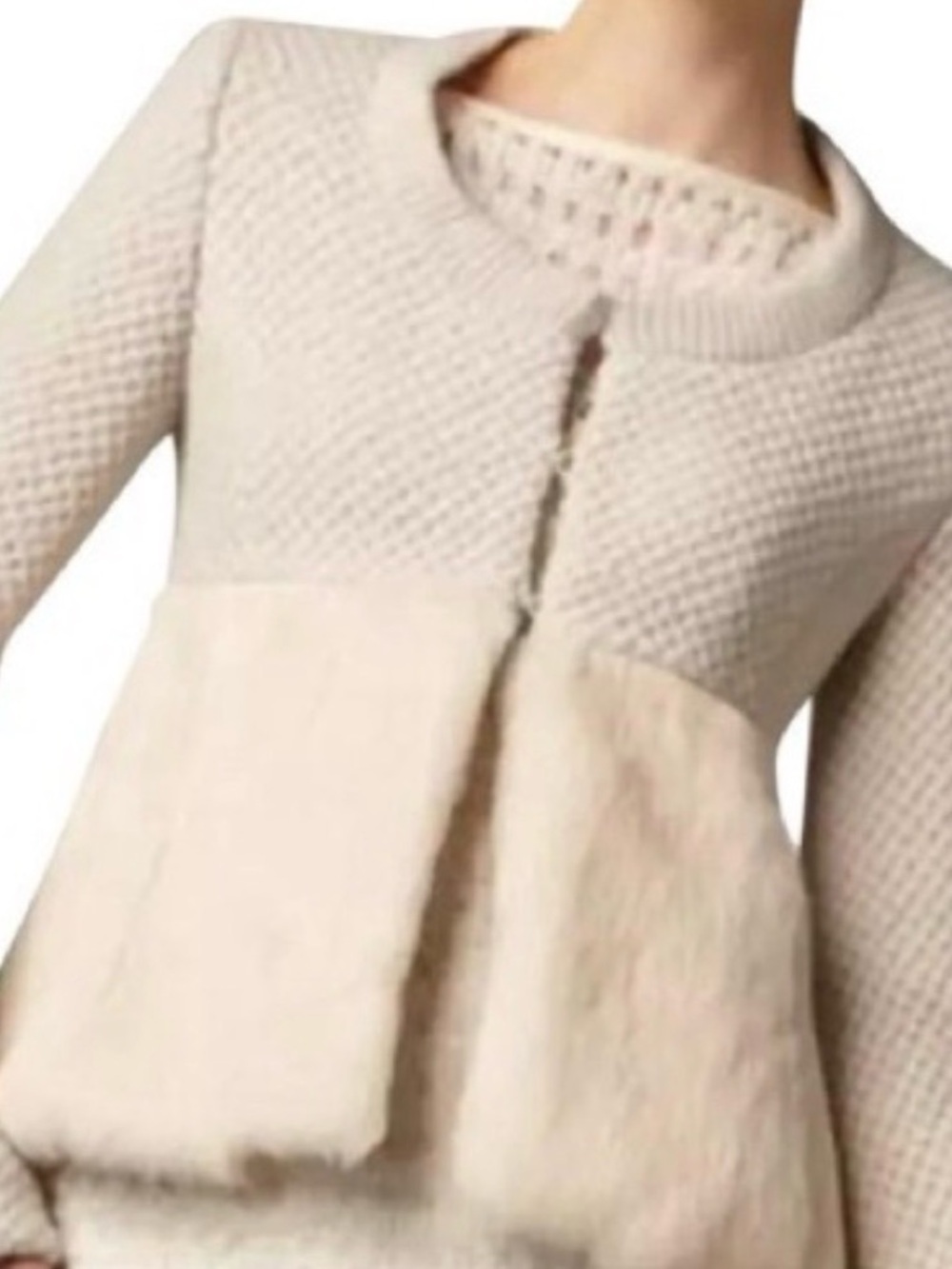 Nanette Lepore Cream Textured Knit & faux fur Sweater